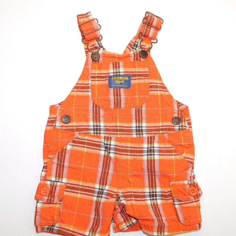 Oshkosh B'gosh Orange Plaid short Overall 3 months